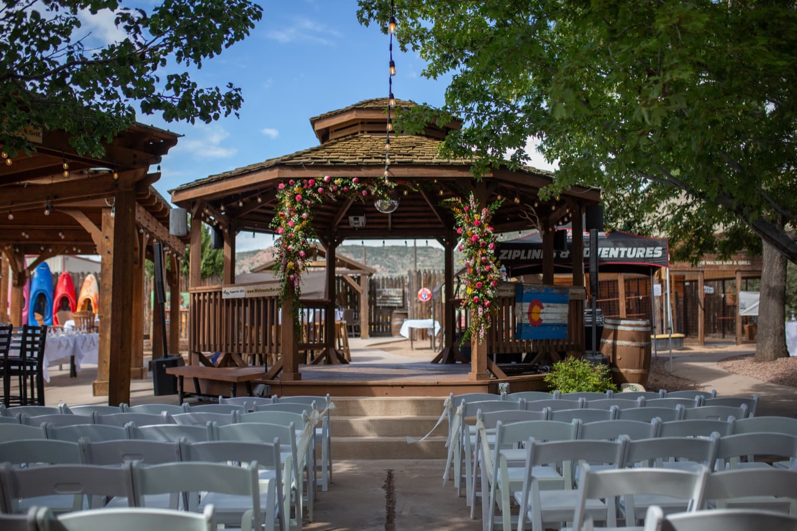 Wedding ceremony at Royal Gorge with mountain backdrop